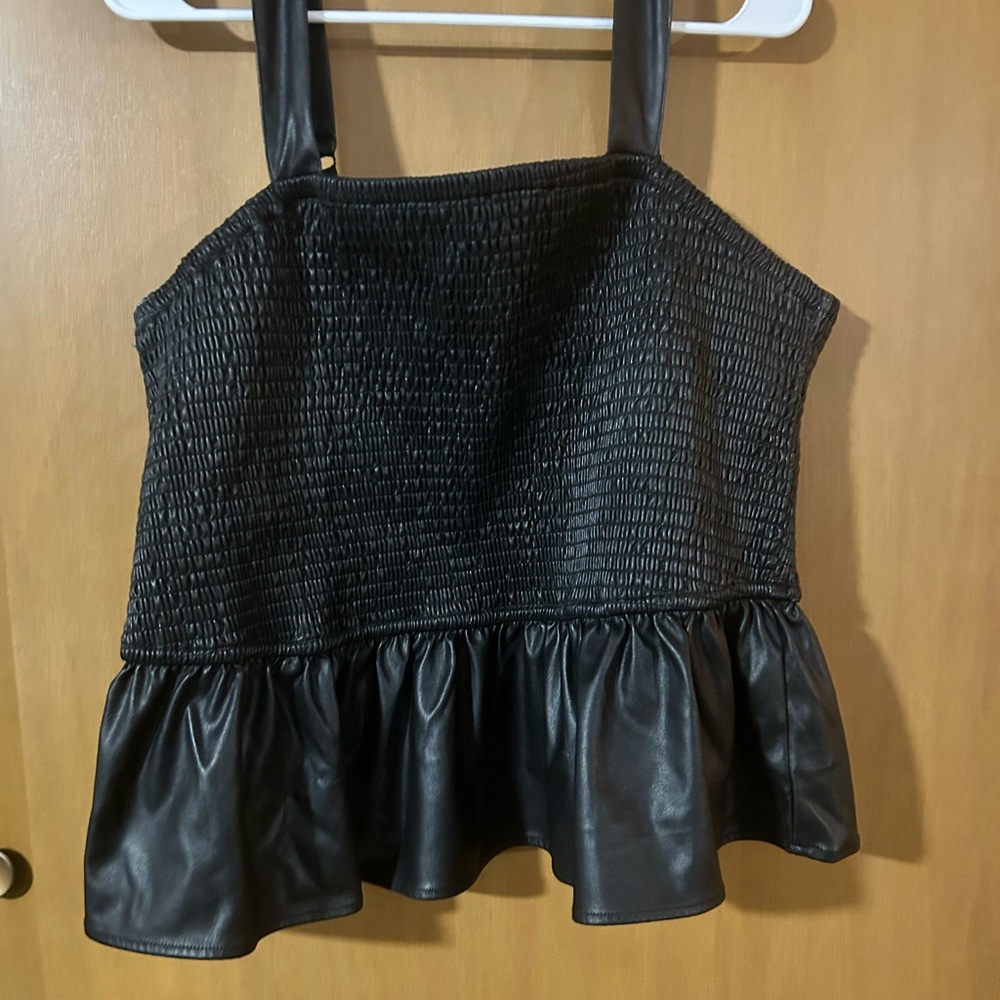 Torrid Black Smocked Leather Peplum Blouse